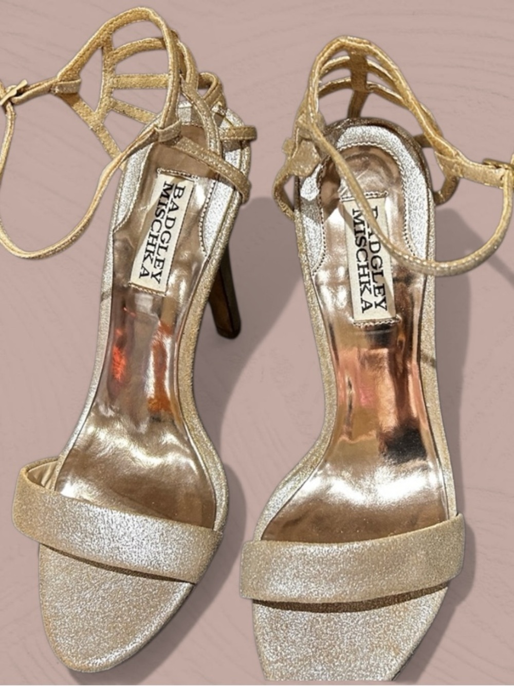 Badgley Mischka Tan Strappy Heels